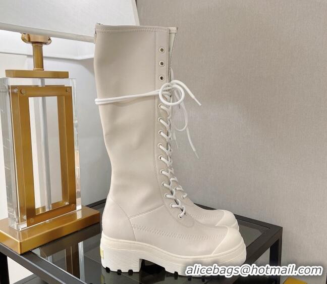 Perfect Dior Arcade Stretch Leather Lace-up High Boots 4.5cm White 120202