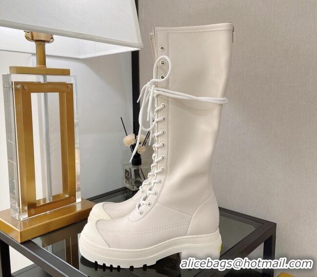 Perfect Dior Arcade Stretch Leather Lace-up High Boots 4.5cm White 120202