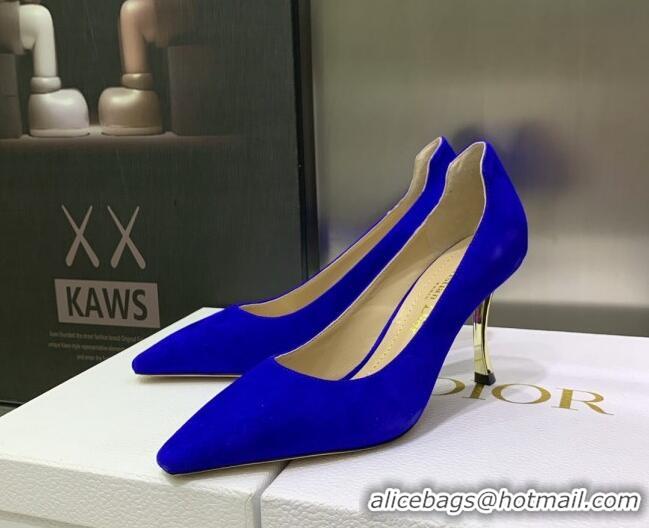 Good Quality Dior D-Fame Suede Pumps 8cm Blue 120204