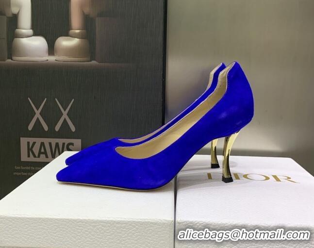 Good Quality Dior D-Fame Suede Pumps 8cm Blue 120204