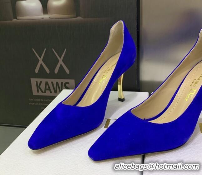 Good Quality Dior D-Fame Suede Pumps 8cm Blue 120204