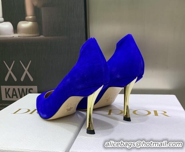 Good Quality Dior D-Fame Suede Pumps 8cm Blue 120204