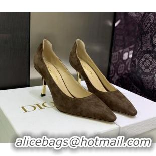 Grade Dior D-Fame Suede Pumps 8cm Dusty Brown 2120205