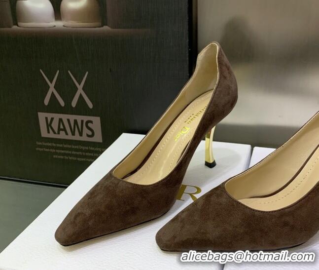 Grade Dior D-Fame Suede Pumps 8cm Dusty Brown 2120205