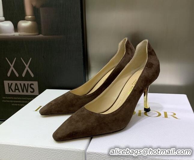 Grade Dior D-Fame Suede Pumps 8cm Dusty Brown 2120205