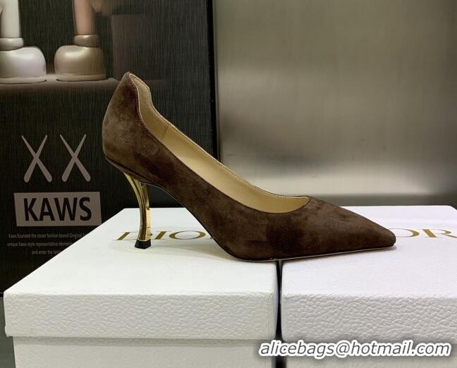 Grade Dior D-Fame Suede Pumps 8cm Dusty Brown 2120205