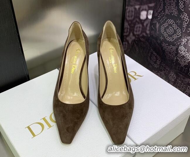 Grade Dior D-Fame Suede Pumps 8cm Dusty Brown 2120205