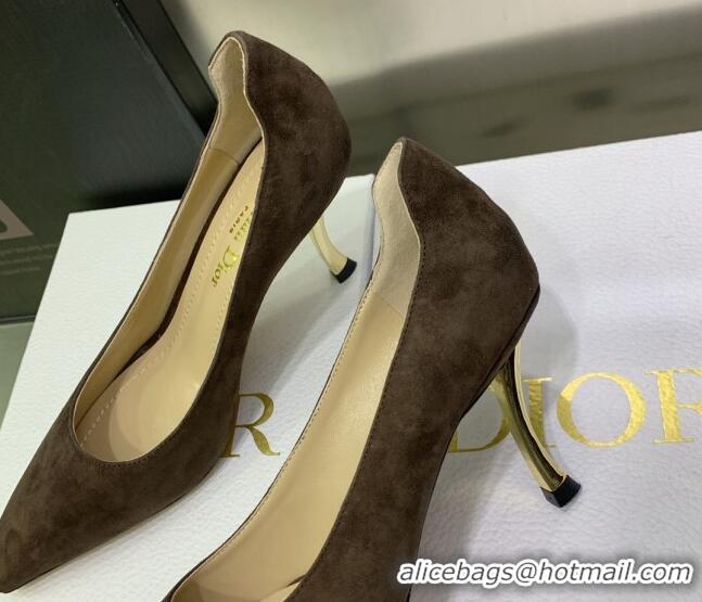 Grade Dior D-Fame Suede Pumps 8cm Dusty Brown 2120205