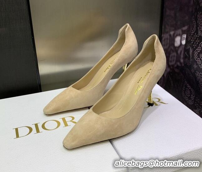 Good Quality Dior D-Fame Suede Pumps 8cm Beige 2120207