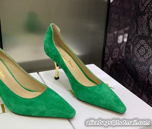 Luxury Discount Dior D-Fame Suede Pumps 8cm Green 120208