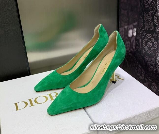 Luxury Discount Dior D-Fame Suede Pumps 8cm Green 120208