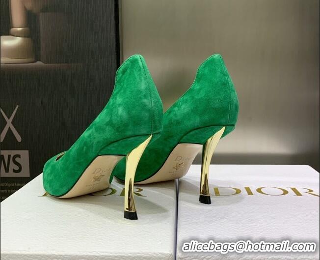 Luxury Discount Dior D-Fame Suede Pumps 8cm Green 120208