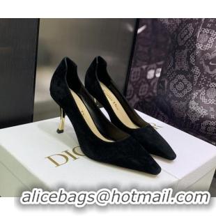 Shop Duplicate Luxury Dior D-Fame Suede Pumps 8cm Black 2120209