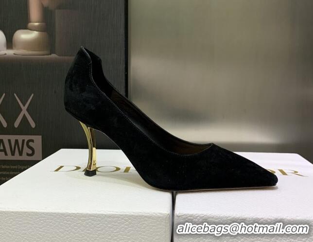 Shop Duplicate Luxury Dior D-Fame Suede Pumps 8cm Black 2120209