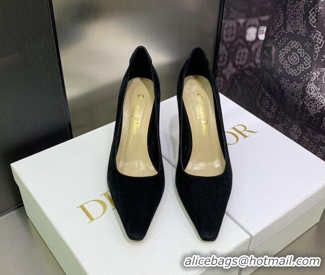 Shop Duplicate Luxury Dior D-Fame Suede Pumps 8cm Black 2120209