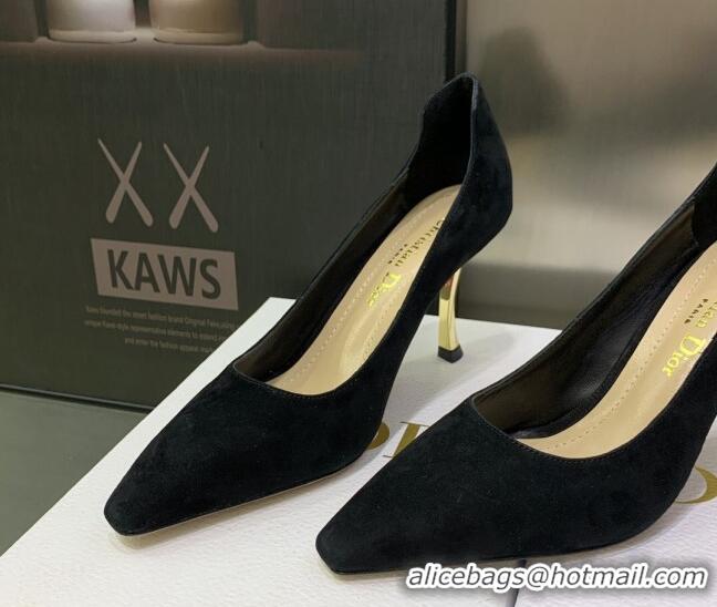 Shop Duplicate Luxury Dior D-Fame Suede Pumps 8cm Black 2120209