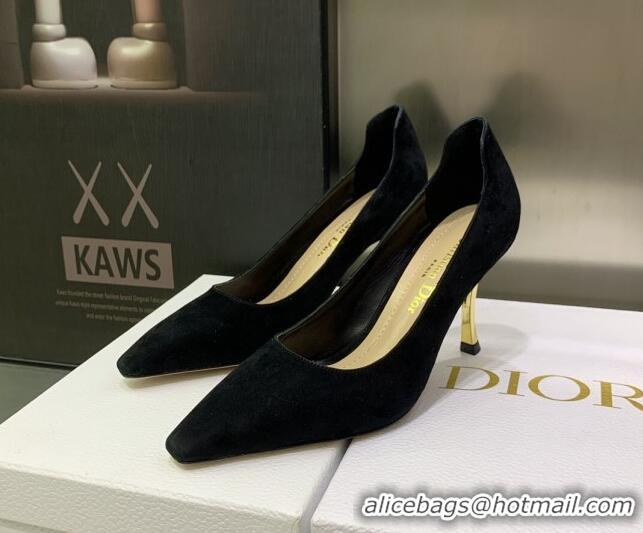 Shop Duplicate Luxury Dior D-Fame Suede Pumps 8cm Black 2120209