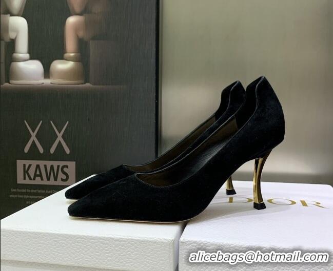 Shop Duplicate Luxury Dior D-Fame Suede Pumps 8cm Black 2120209