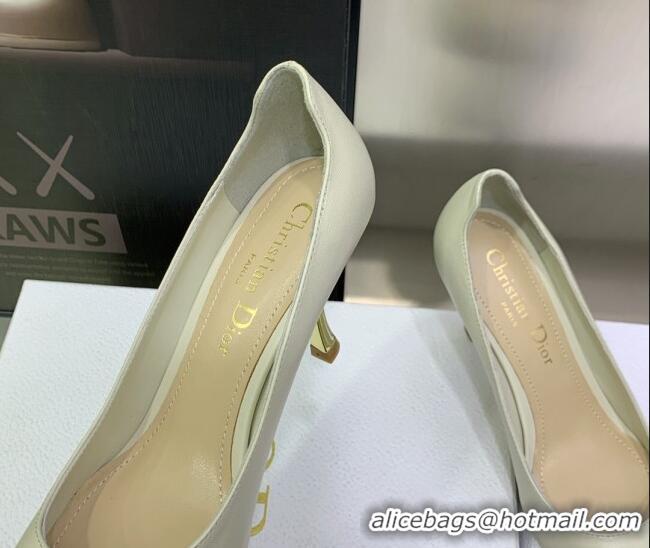 Good Quality Dior D-Fame Calfskin Pumps 8cm Cream White 120214