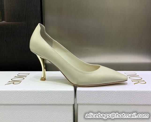 Good Quality Dior D-Fame Calfskin Pumps 8cm Cream White 120214