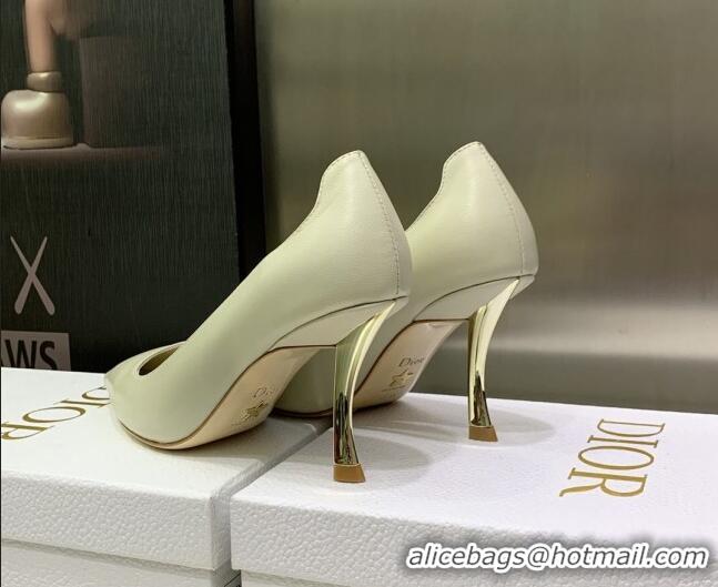 Good Quality Dior D-Fame Calfskin Pumps 8cm Cream White 120214