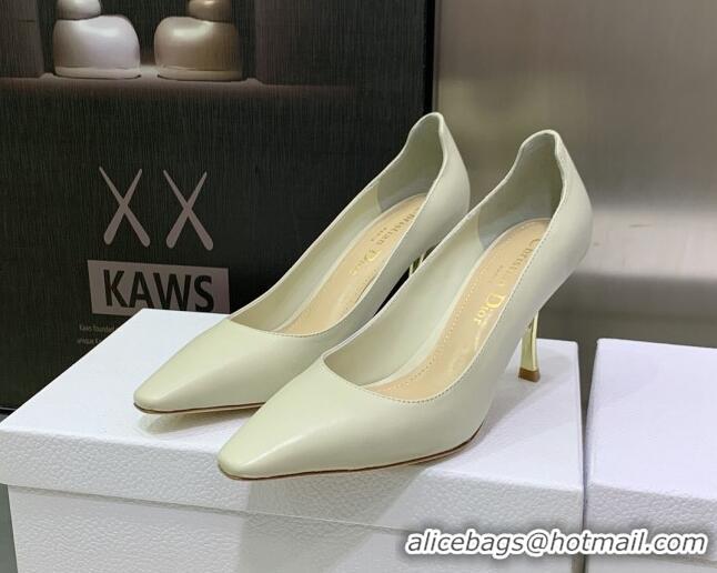 Good Quality Dior D-Fame Calfskin Pumps 8cm Cream White 120214