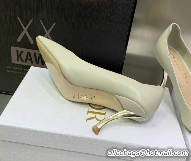 Good Quality Dior D-Fame Calfskin Pumps 8cm Cream White 120214