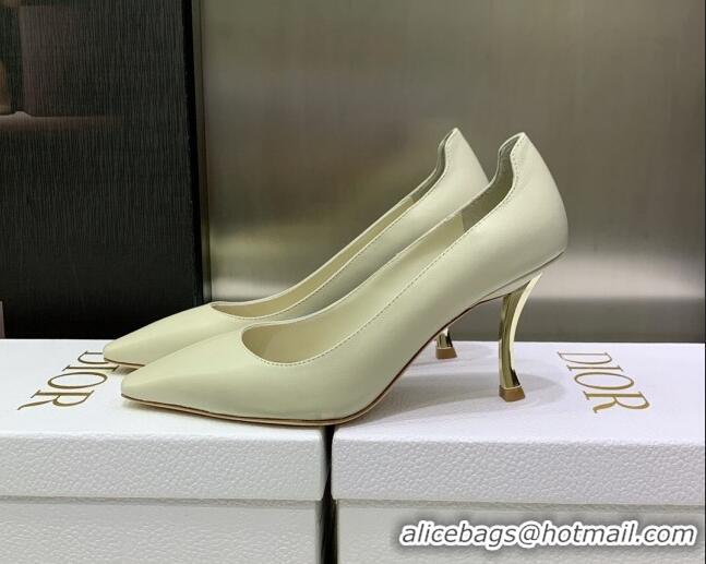 Good Quality Dior D-Fame Calfskin Pumps 8cm Cream White 120214