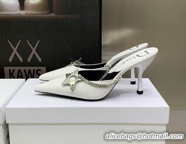 Classic Hot Dior Star Chain Mules 8.5cm White 2120217