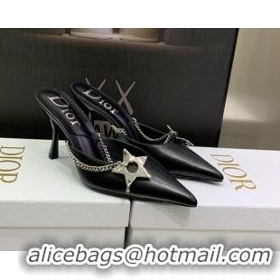 Sumptuous Dior Star Chain Mules 8.5cm Black 2120218