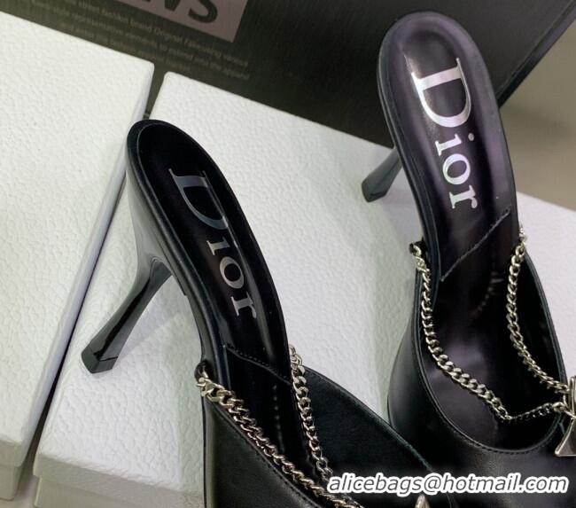 Sumptuous Dior Star Chain Mules 8.5cm Black 2120218