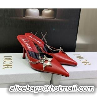 Stylish Dior Star Chain Mules 8.5cm Red 2120219