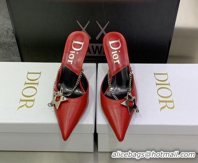 Stylish Dior Star Chain Mules 8.5cm Red 2120219