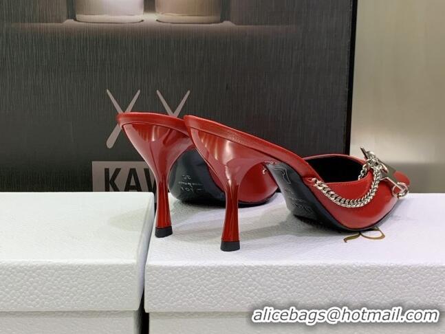 Stylish Dior Star Chain Mules 8.5cm Red 2120219