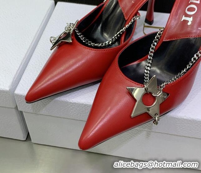 Stylish Dior Star Chain Mules 8.5cm Red 2120219