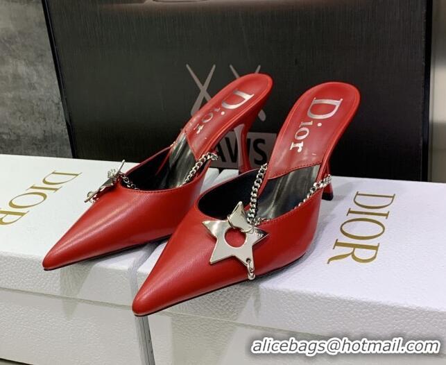 Stylish Dior Star Chain Mules 8.5cm Red 2120219