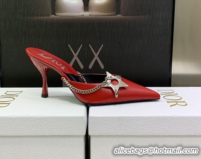 Stylish Dior Star Chain Mules 8.5cm Red 2120219