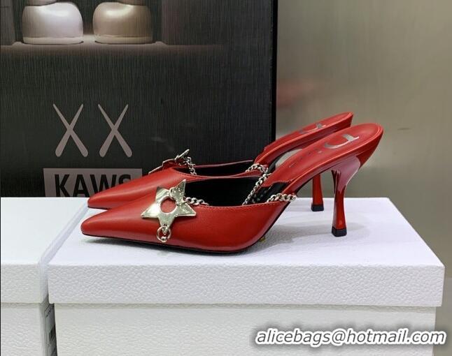 Stylish Dior Star Chain Mules 8.5cm Red 2120219