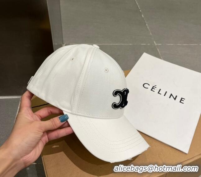 Top Quality Celine Canvas Baseball Hat 051206 White 2023