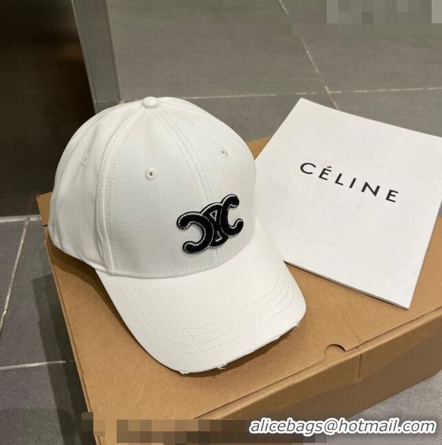 Top Quality Celine Canvas Baseball Hat 051206 White 2023