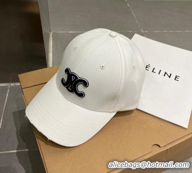 Top Quality Celine Canvas Baseball Hat 051206 White 2023