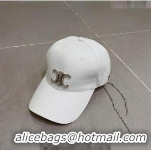 Inexpensive Celine Triomphe Canvas Baseball Hat with Crystal Logo 0512 White 2023