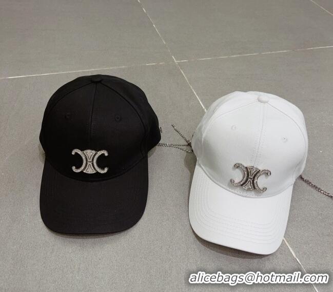 Inexpensive Celine Triomphe Canvas Baseball Hat with Crystal Logo 0512 White 2023