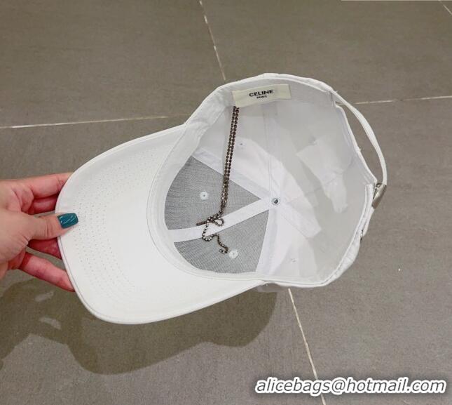 Inexpensive Celine Triomphe Canvas Baseball Hat with Crystal Logo 0512 White 2023