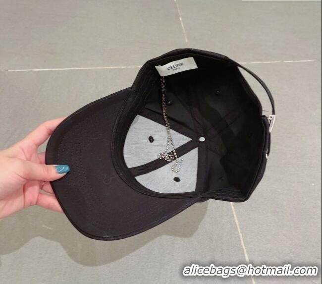 Good Product Celine Triomphe Canvas Baseball Hat with Crystal Logo 0512 Black 2023