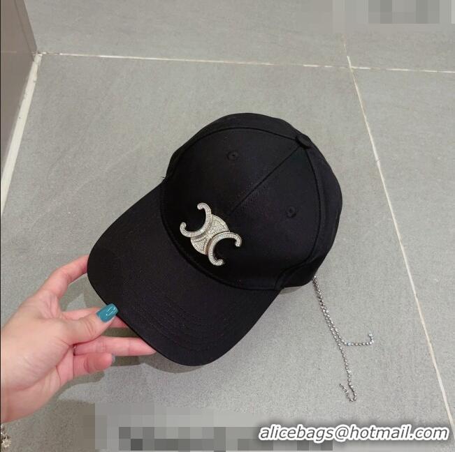 Good Product Celine Triomphe Canvas Baseball Hat with Crystal Logo 0512 Black 2023