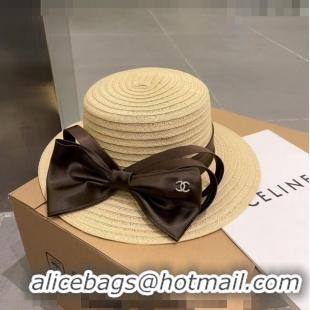 Promotional Miu Miu Straw Wide Brim Hat with Bow 0512 White 2023