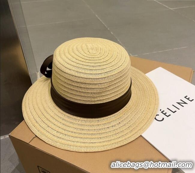 Promotional Miu Miu Straw Wide Brim Hat with Bow 0512 White 2023