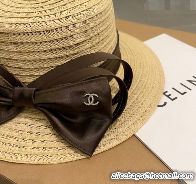 Promotional Miu Miu Straw Wide Brim Hat with Bow 0512 White 2023