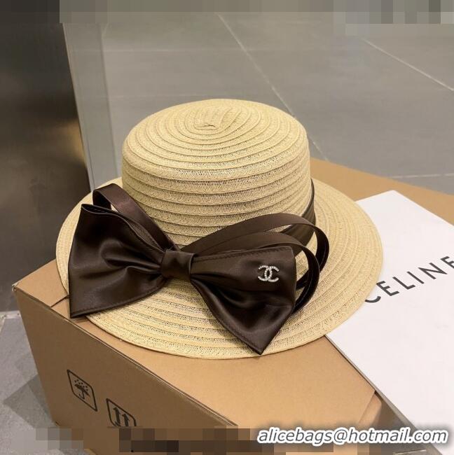 Promotional Miu Miu Straw Wide Brim Hat with Bow 0512 White 2023